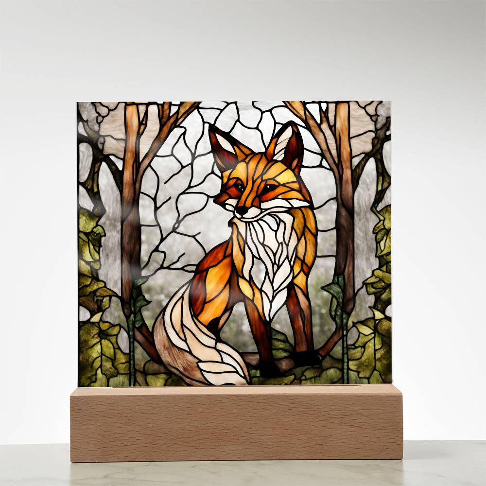 Fox In The Woods Faux Stained Glass Acrylic Plaque Giftt