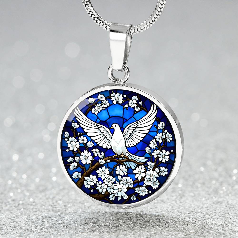 Holy Spirit Dove Engraved Pendant Necklace