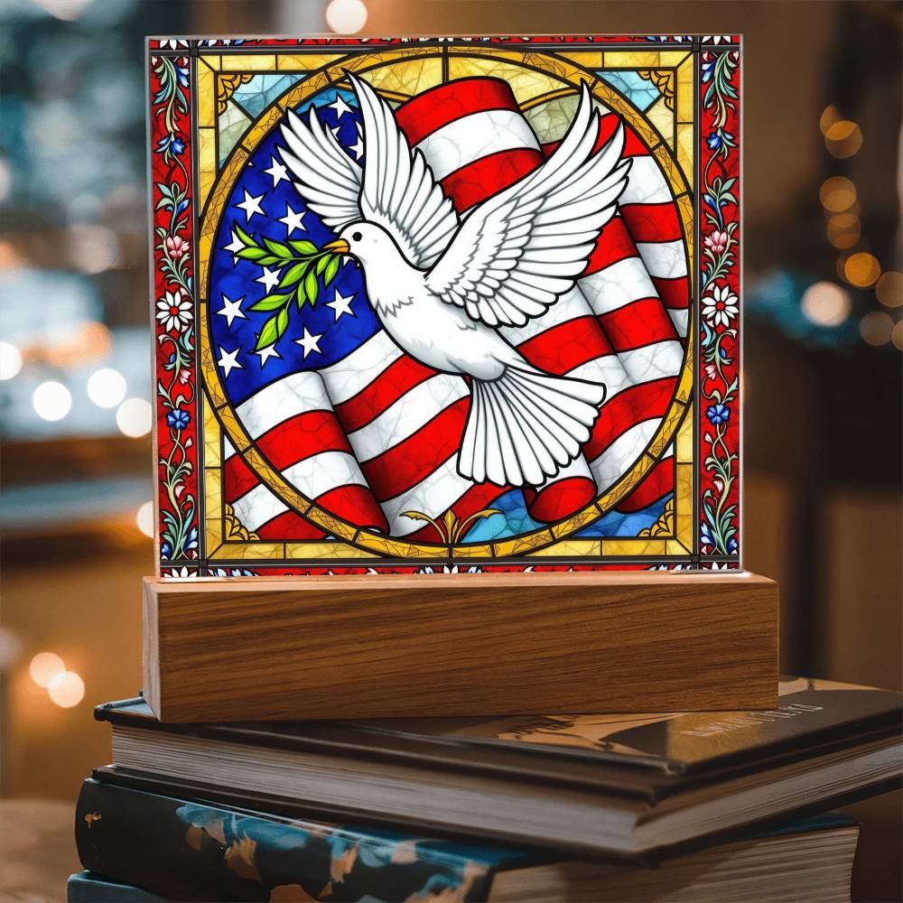 Dove Memorial Flag Lighted Plaque