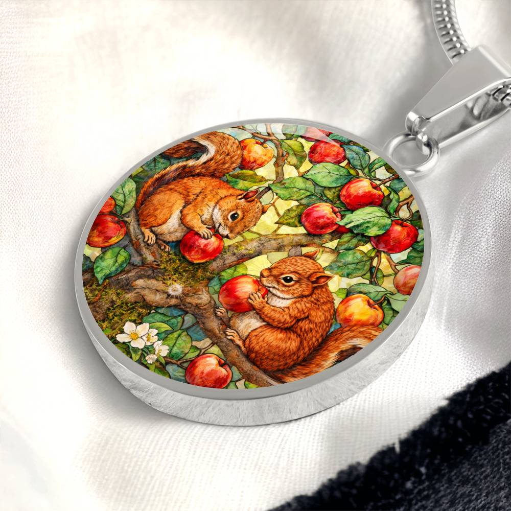 Squirrels in Apple Tree Jewelry, Engraved Necklace Bracelet Keychain, Nature Lover Gift, Animal  Woodland Forest Keepsake