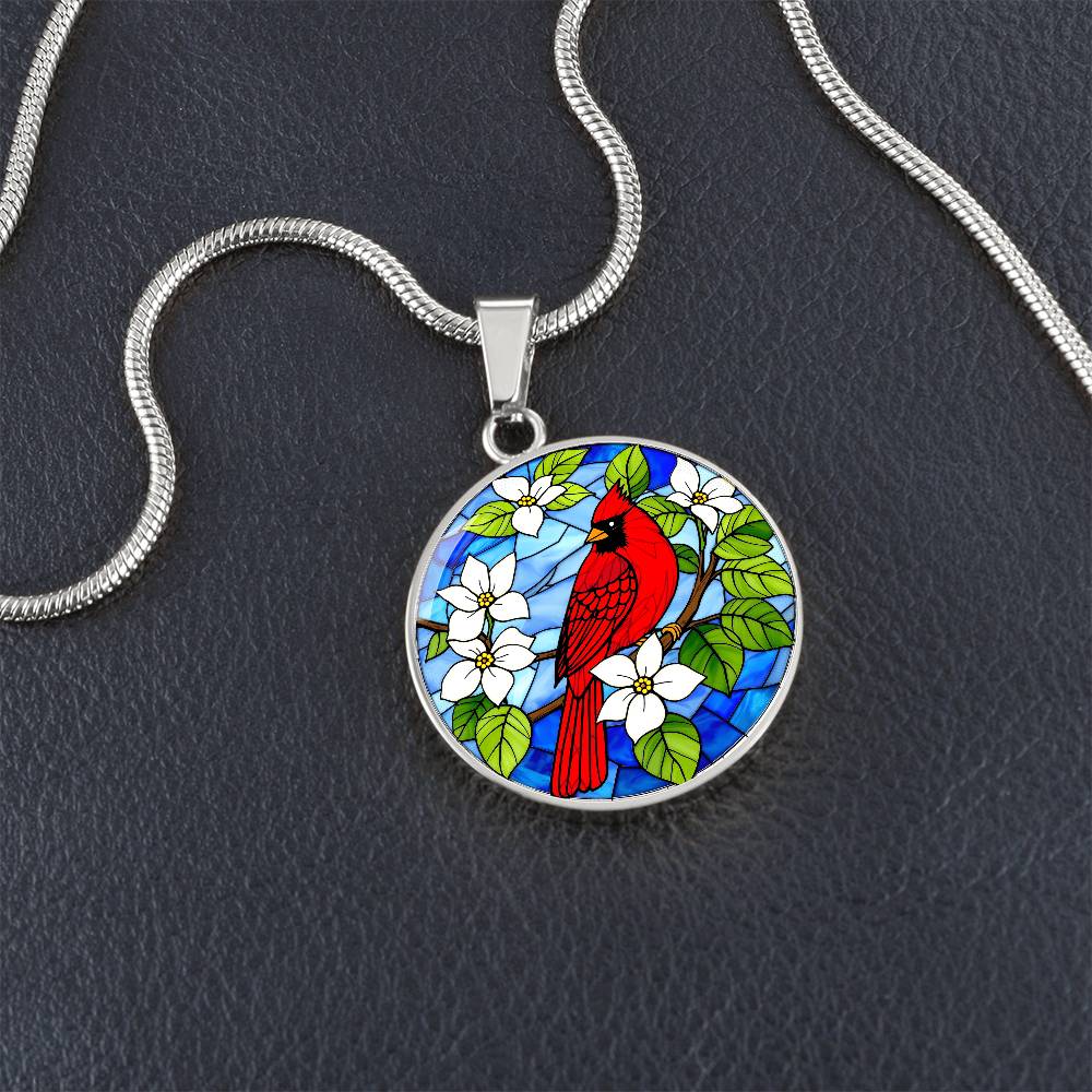 Cardinal Faux Stain Glass Pendant Necklace