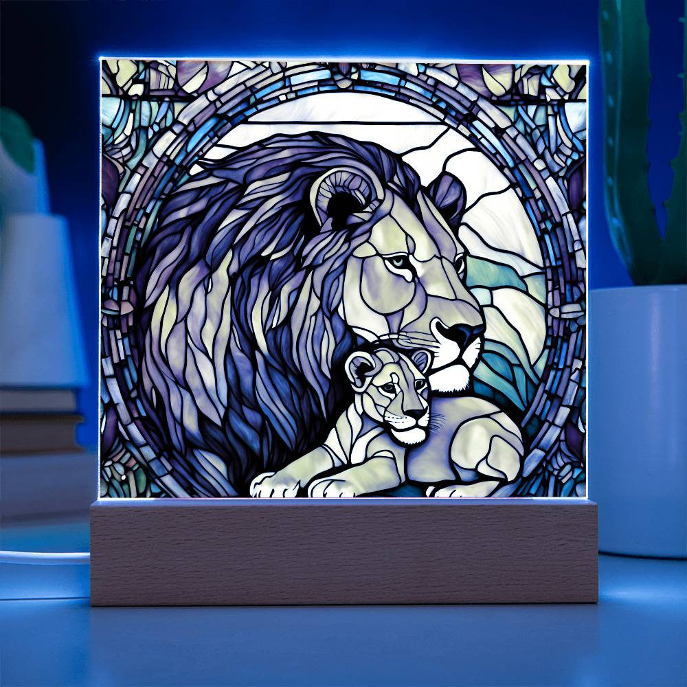 Mama Lion and Cub Acrylic Square Plaque-[Heartfelt Family Gift]
