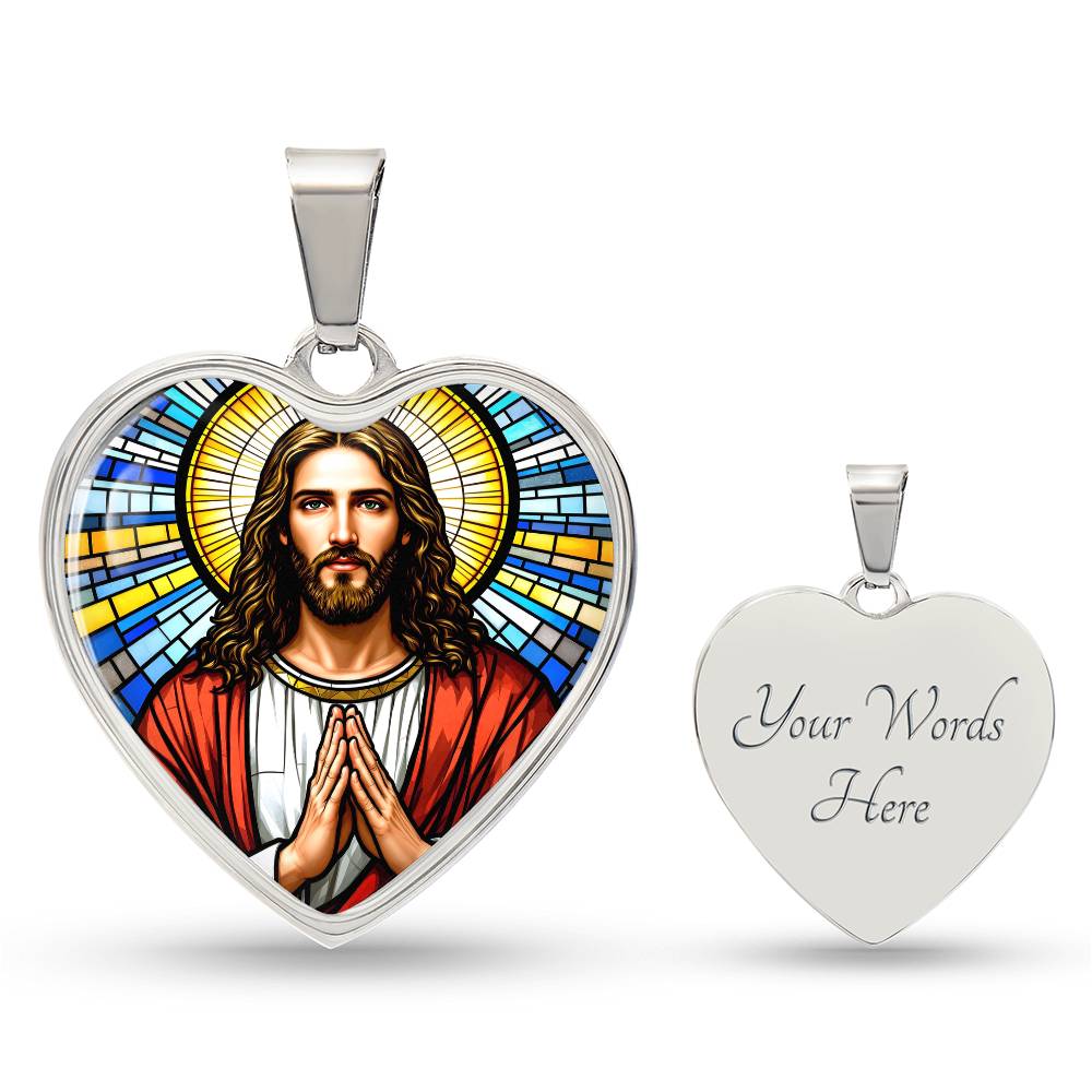 Personalized Jesus Faux Stain Glass Pendant Necklace