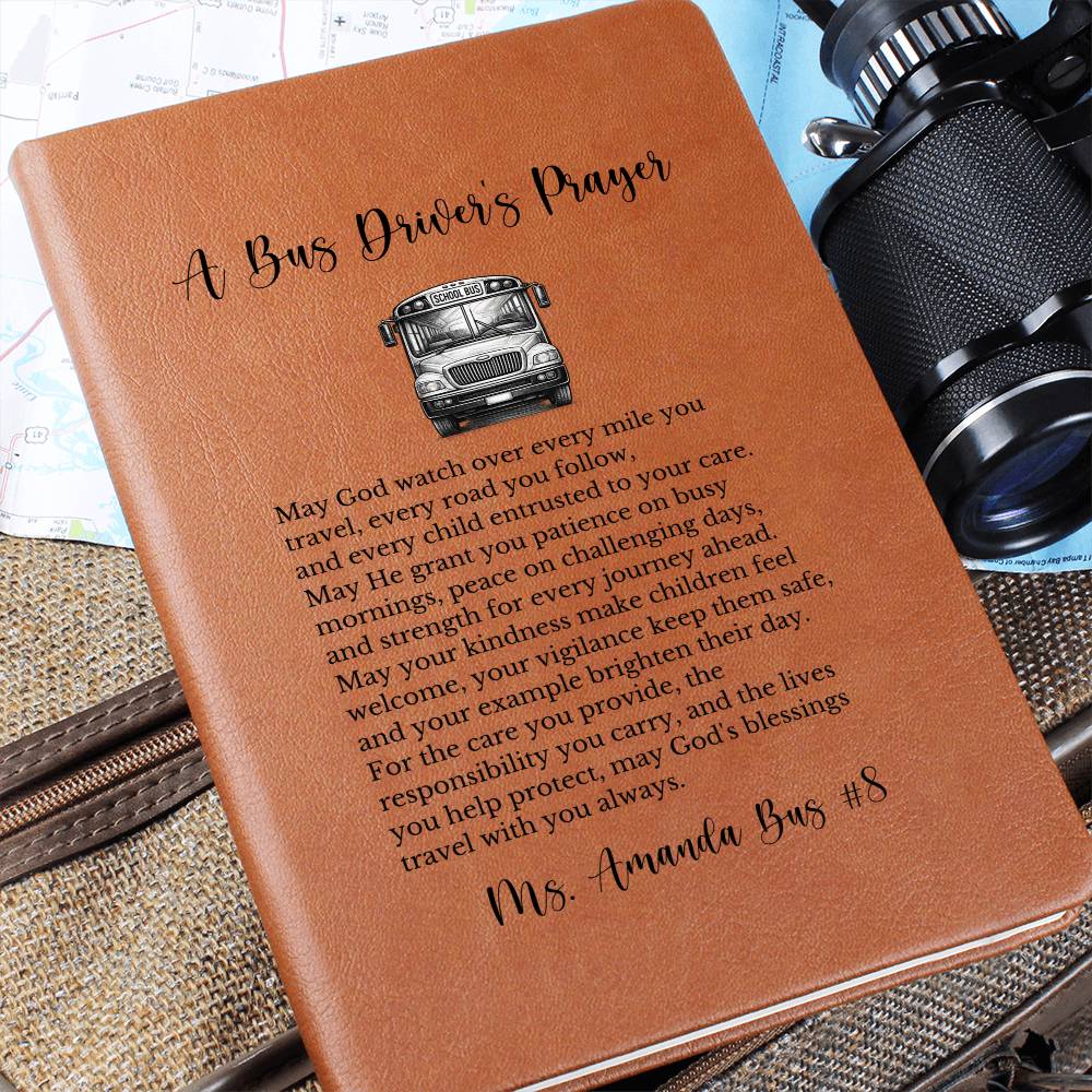 Bus Driver Prayer Journal Gift, Personalized Leather Notebook, School Bus Driver Keepsake