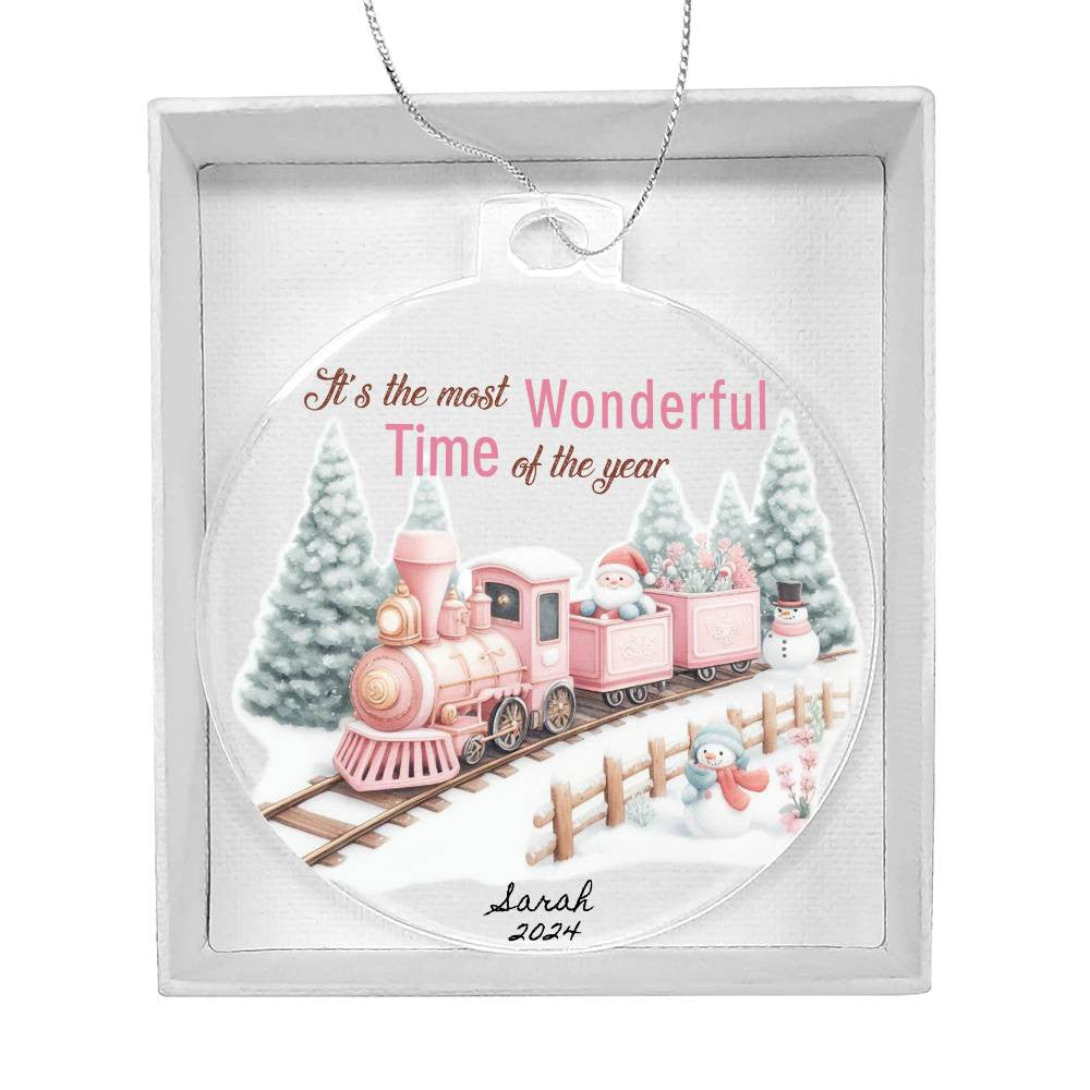 Pink Train Acrylic Christmas Ornament-[Heartfelt Family Gift]