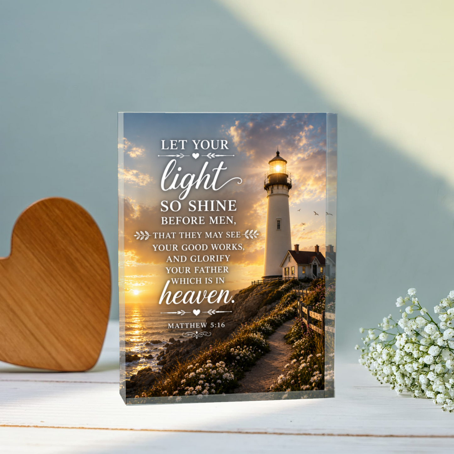 Let Your Light So Shine Plaque, Christian Decor, Matthew 5:15 Gift, Lighthouse Theme Acrylic Block, Gift for Baptism, Christmas