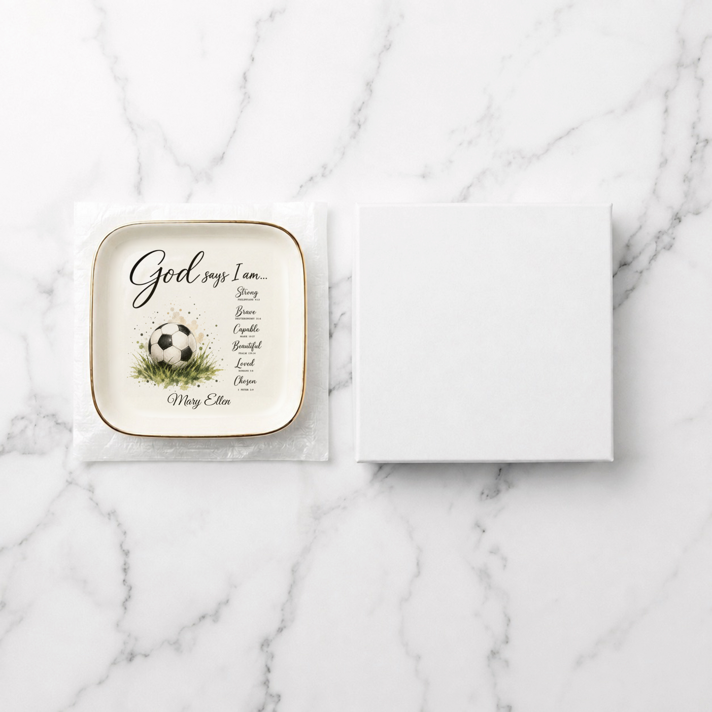 Christian Soccer Jewelry Tray Trinket Dish