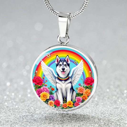 Husky Dog Memorial Necklace - Engraved Rainbow Bridge-[Heartfelt Family Gift]
