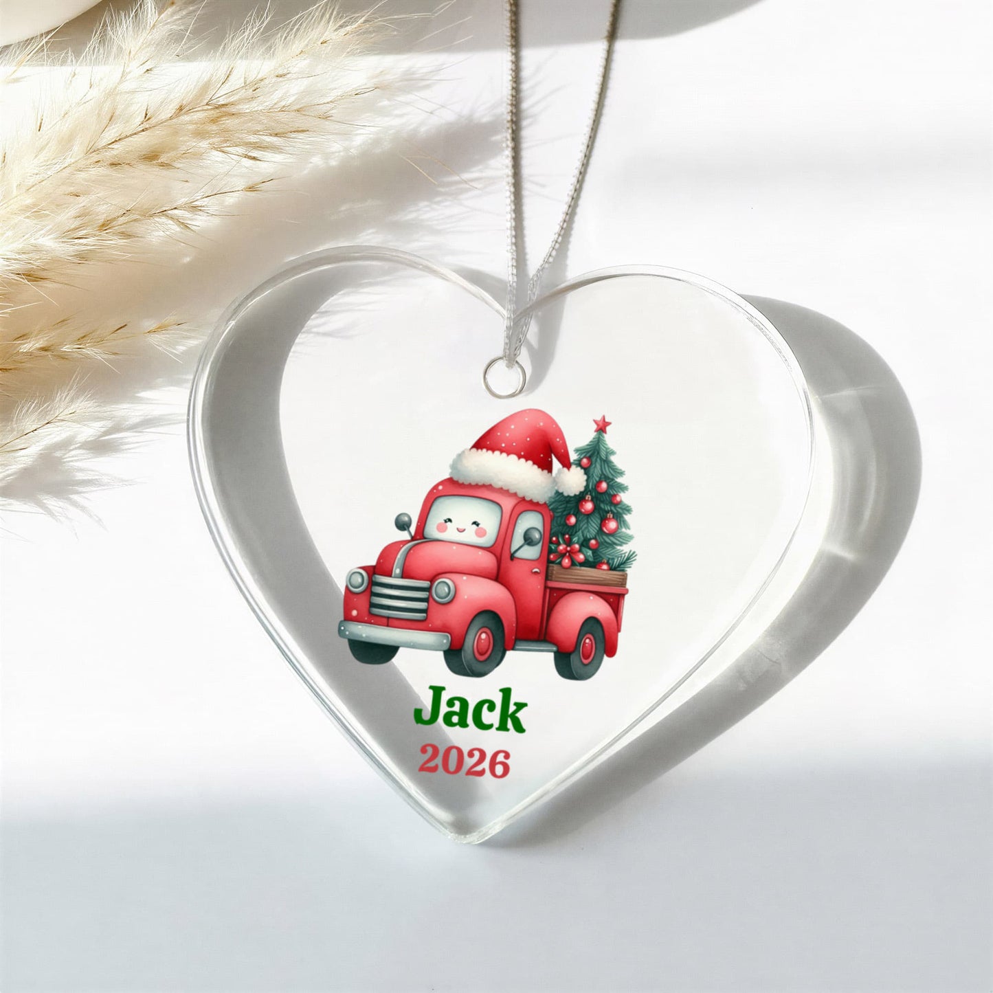 Kids Custom Name Red Truck Ornament