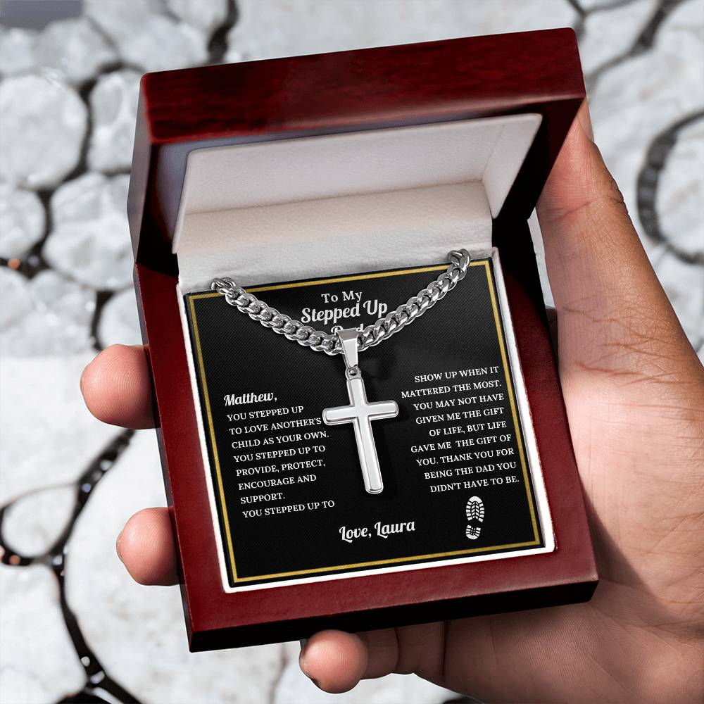 Personalized Stepdad Cross with Cuban Link Chain