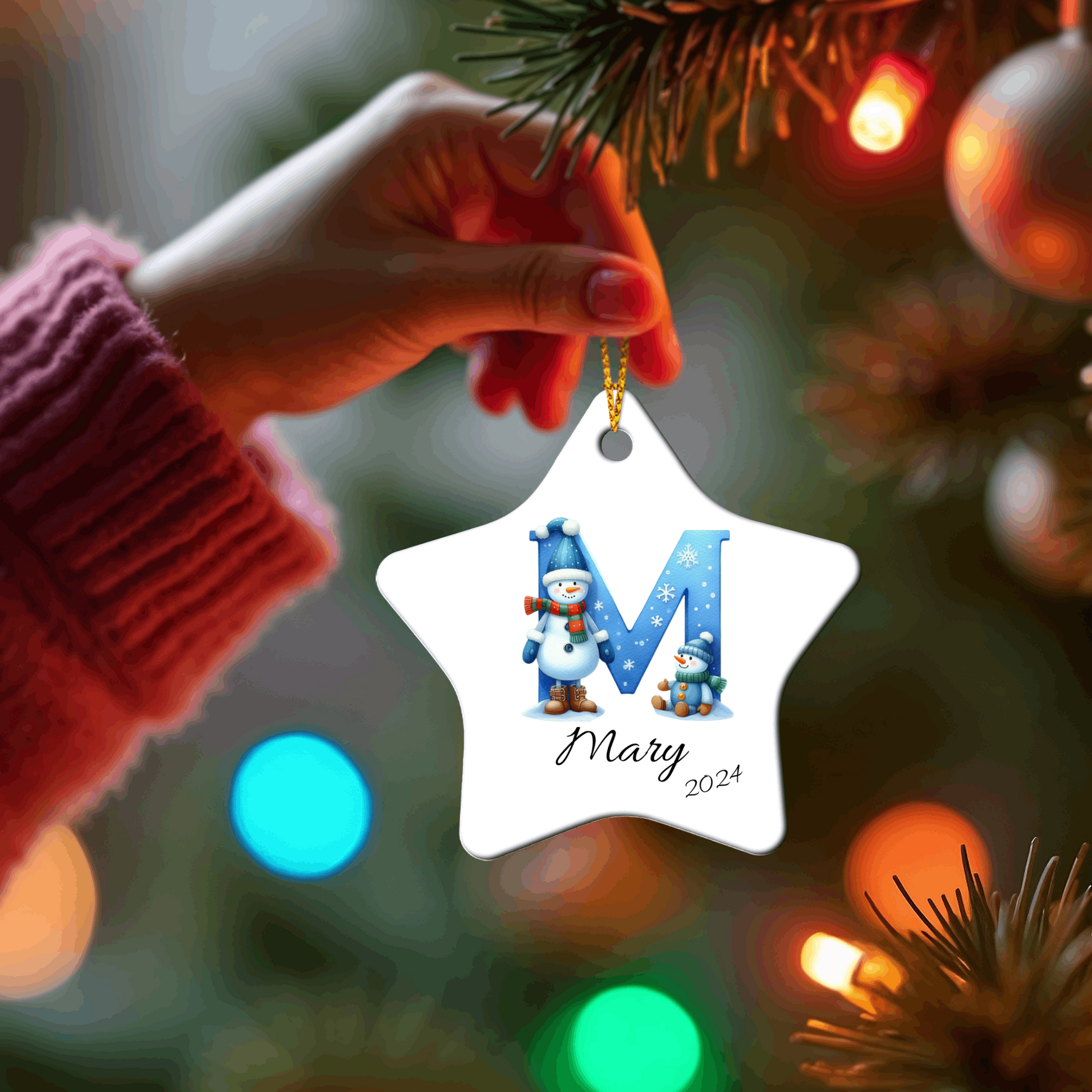 Snowman Initial Star Ornament-[Heartfelt Family Gift]