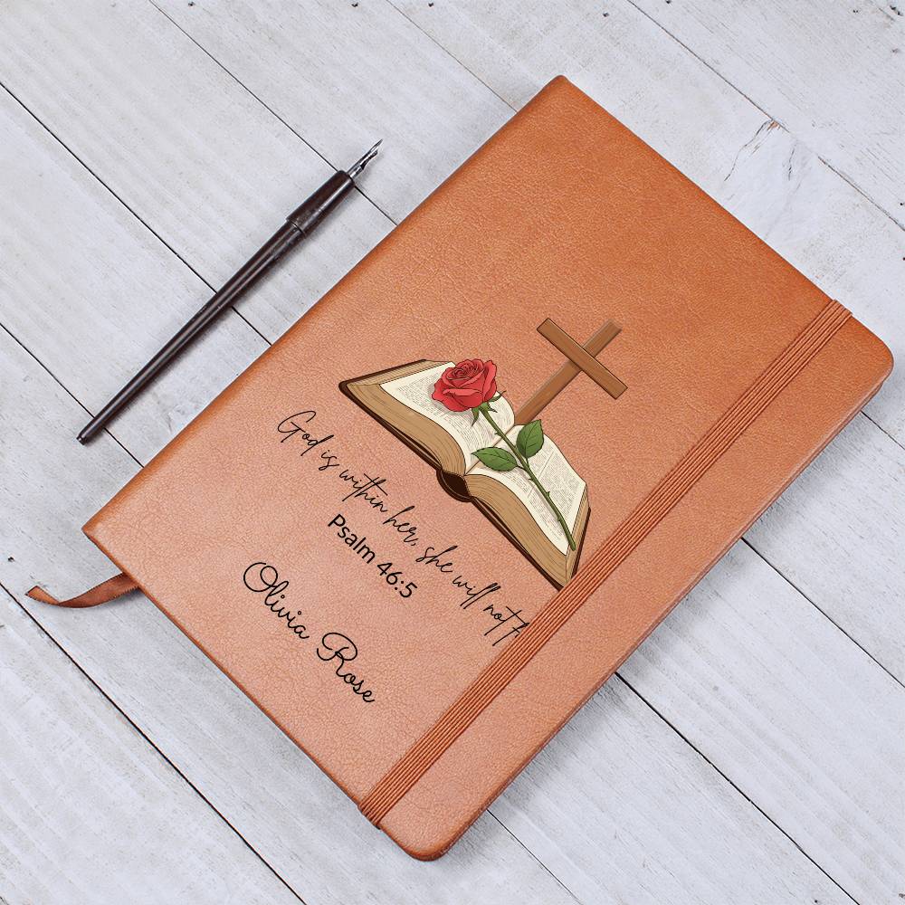 Personalized Bible Verse Journal, Psalm 46:5, Leather Notebook, Christian Gift for Women, Custom Name Scripture Keepsake