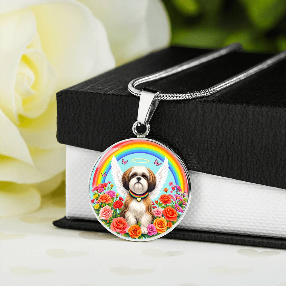 Shih Tzu Memorial Necklace with Rainbow Bridge, Personalized Pet Keepsake Pendant