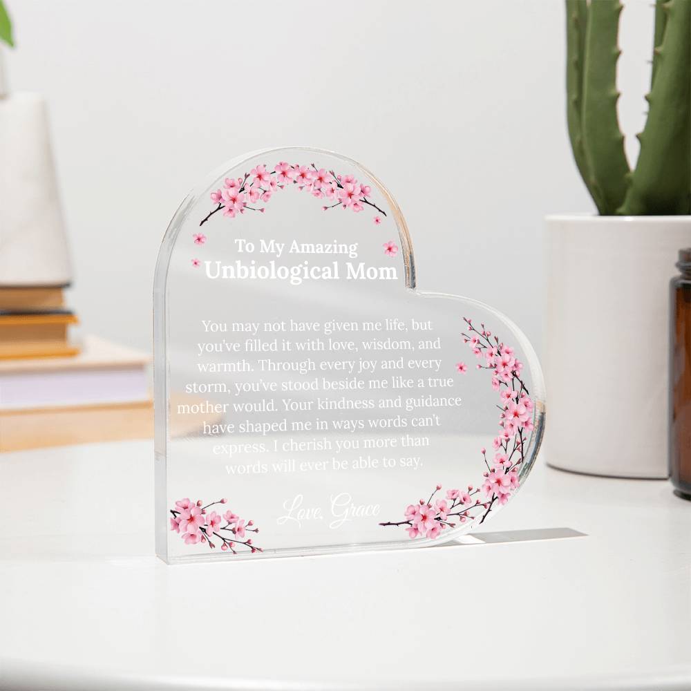 Personalized Unbiological Mom Heart Plaque