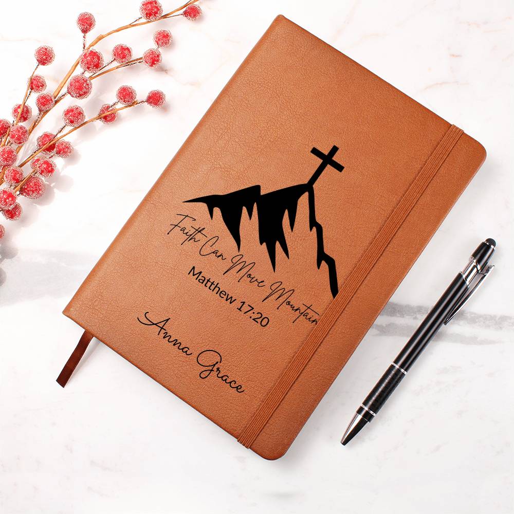Personalized Bible Verse Journal, Faith Can Move Mountains Matthew 17:20, Christian Gift for Women, Custom Name Scripture Keepsake