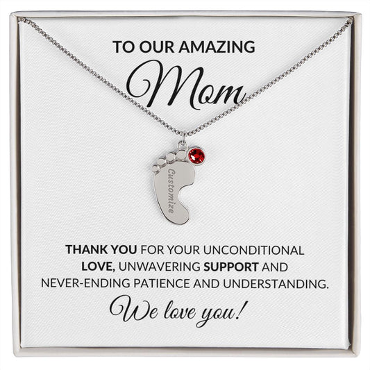 Amazing Mom From Children Baby Feet Birthstone Necklace-[Heartfelt Family Gift]