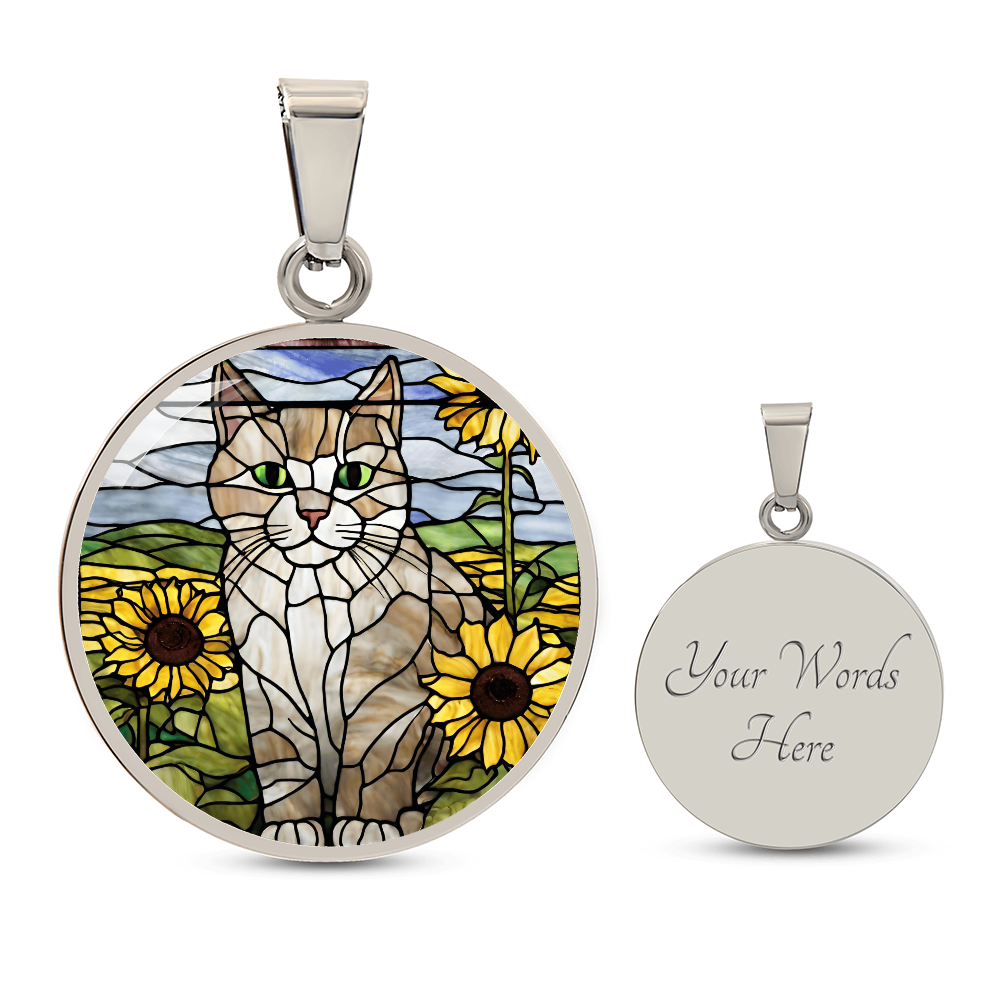 Cat  Sunflower Engraved Necklace - Handcrafted Feline Accessory-[Heartfelt Family Gift]