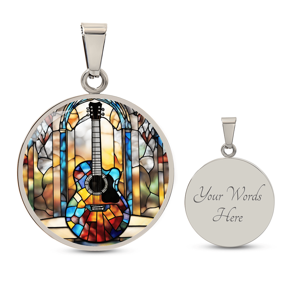 Engraved Stained Glass Guitar Necklace - Handcrafted and Unique-[Heartfelt Family Gift]