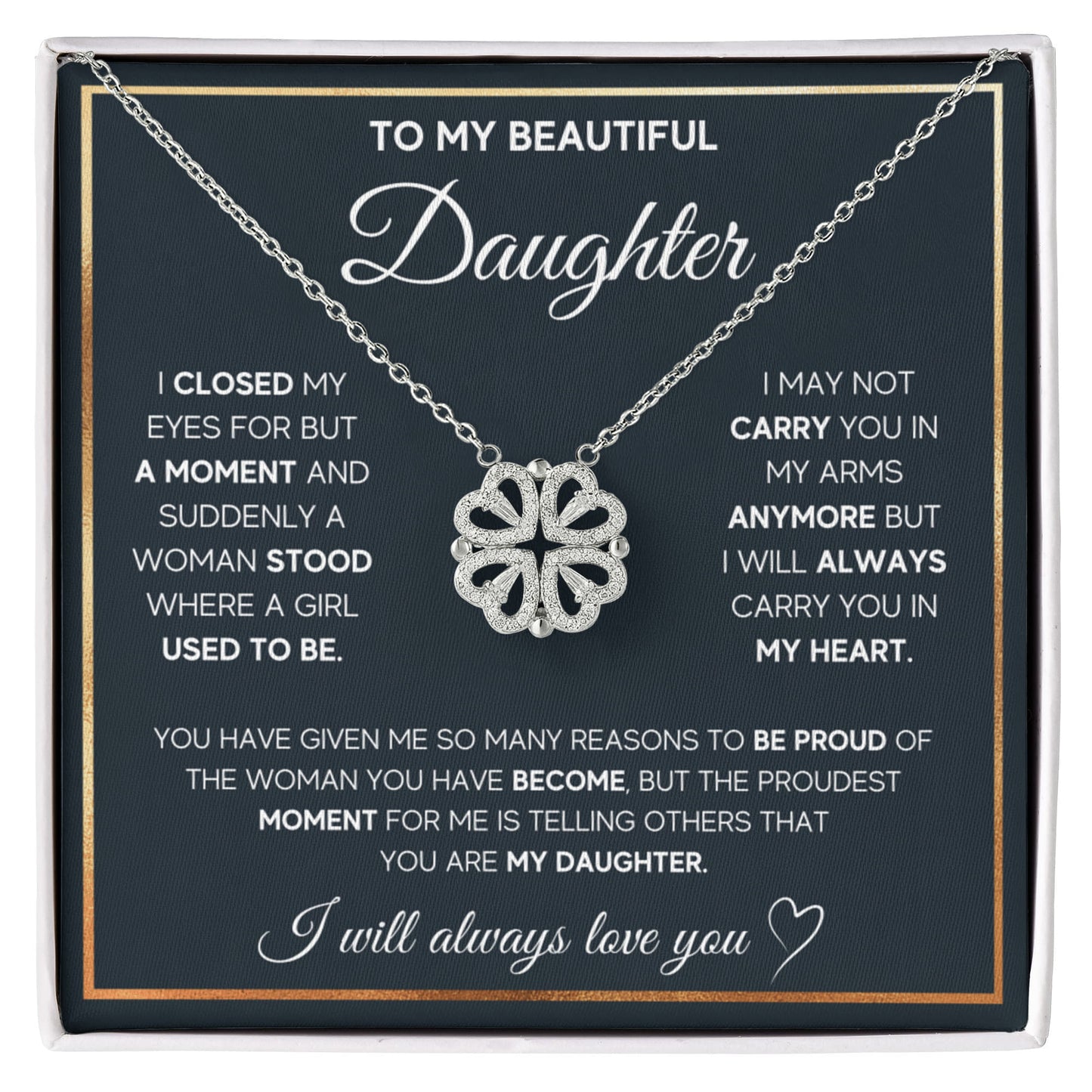 To My Beautiful Daughter  Heart Clover Convertible Necklace