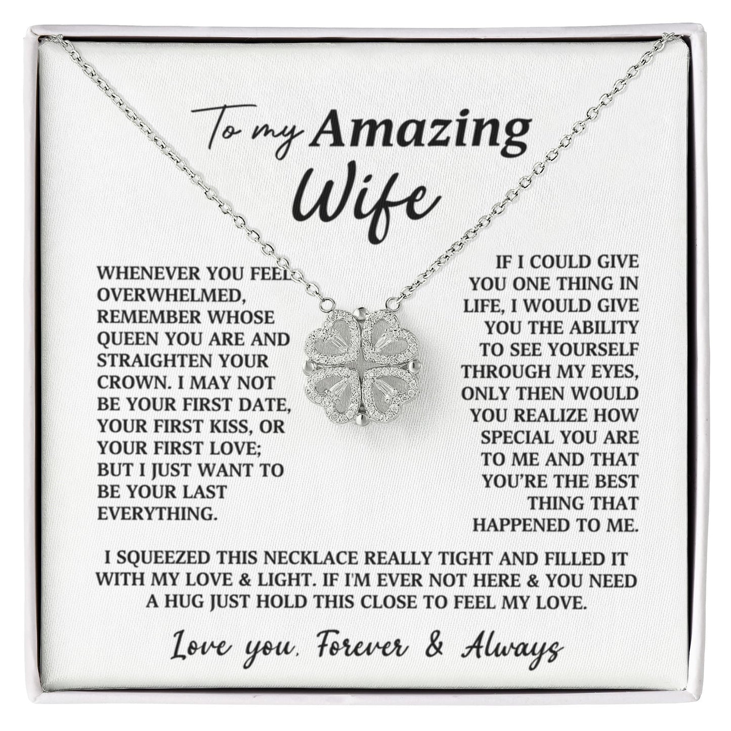 To My Amazing Wife Heart Clover Convertible Necklace