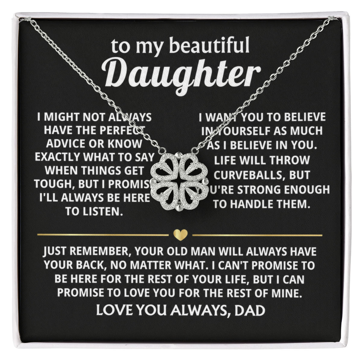 Daughter Convertible Clover Hearts Necklace -I'll always have your back