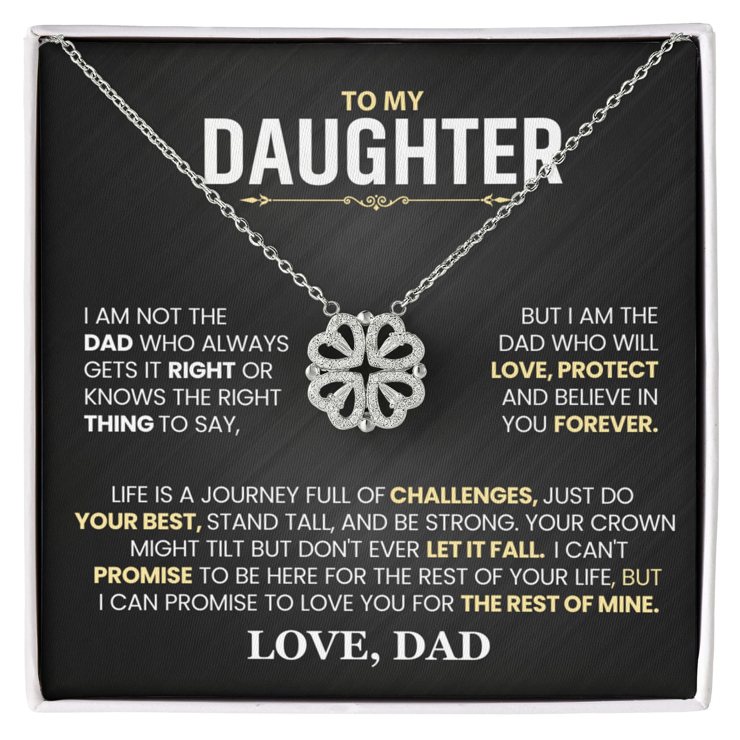 Daughter Heart Clover Convertible Necklace From Dad