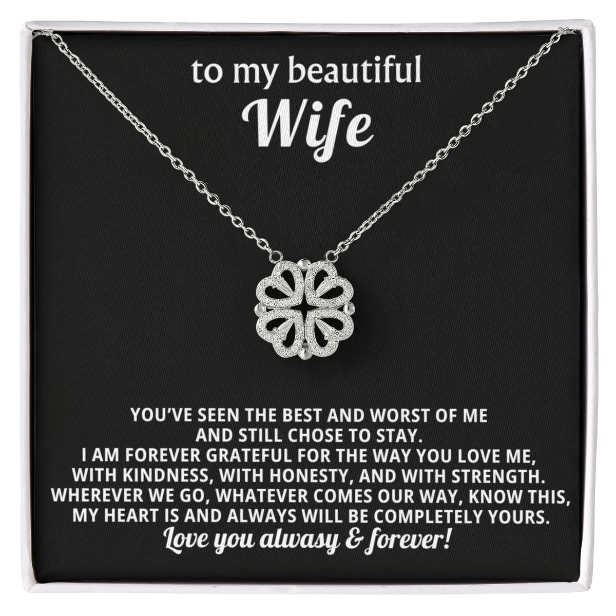To  My Wife Magnetic Clover Convertible Hearts Necklace Gift