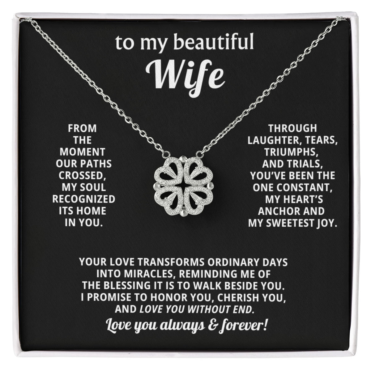To  My Wife Magnetic Clover Convertible Hearts Necklace Gift