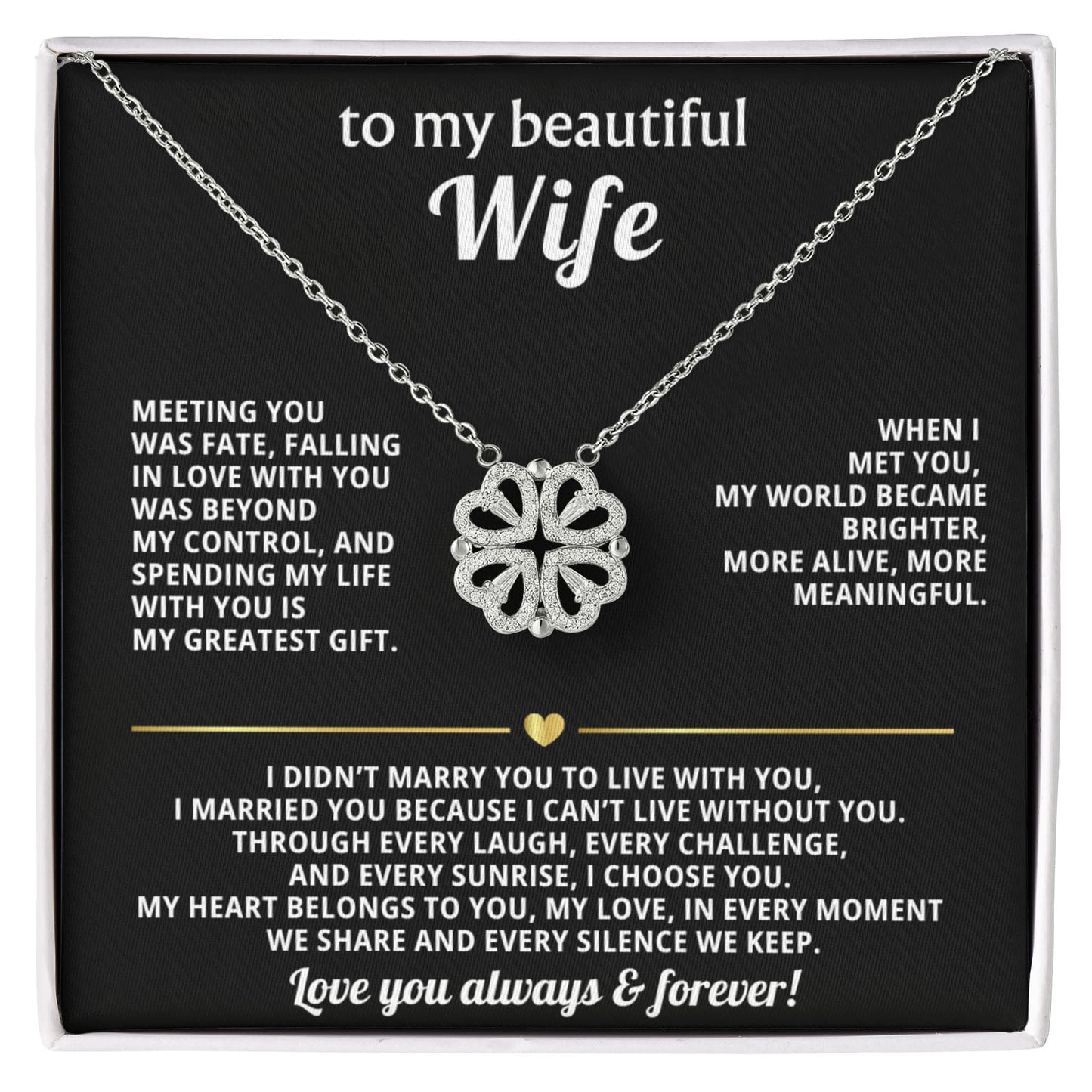 To  My Wife Magnetic Clover Convertible Hearts Necklace Gift