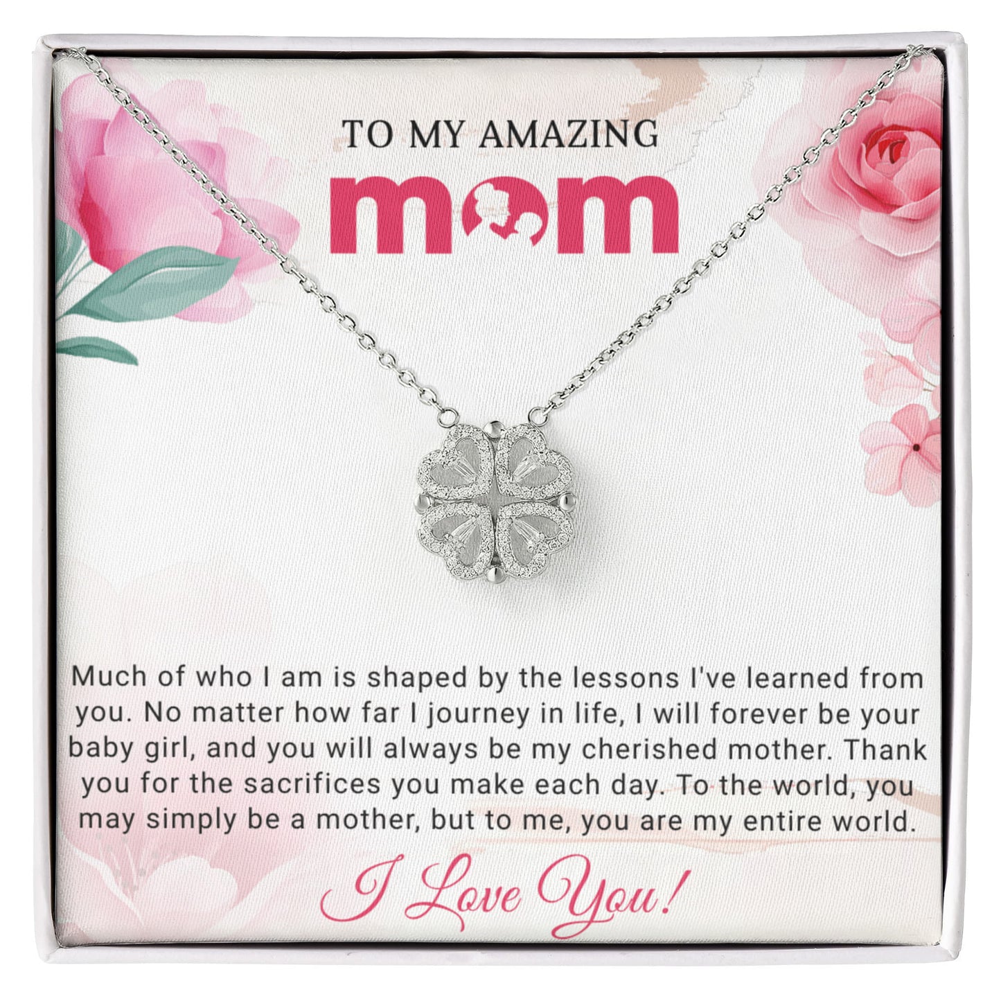Amazing Mom Daughter Clover Heart Convertible Necklace