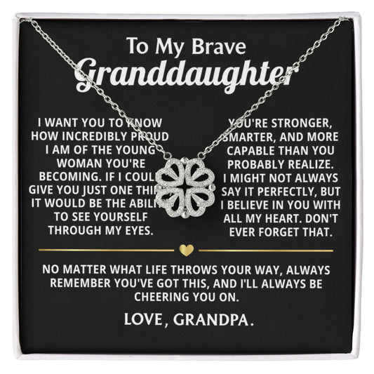 To My Granddaughter Convertible Clover Hearts Necklace- I'm so proud of the woman you're becoming