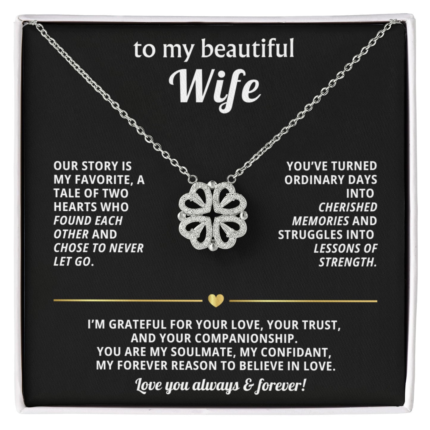 To  My Wife Magnetic Clover Convertible Hearts Necklace Gift