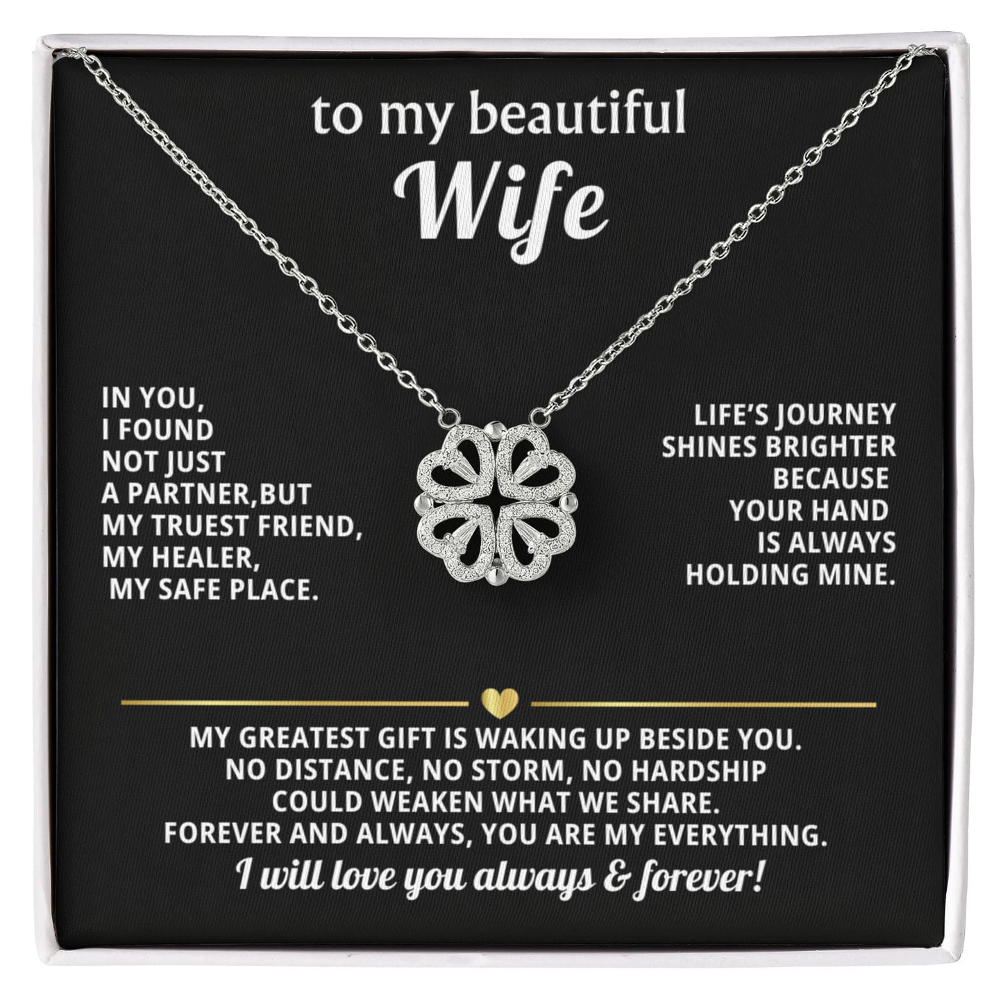 To  My Wife Magnetic Clover Convertible Hearts Necklace Gift