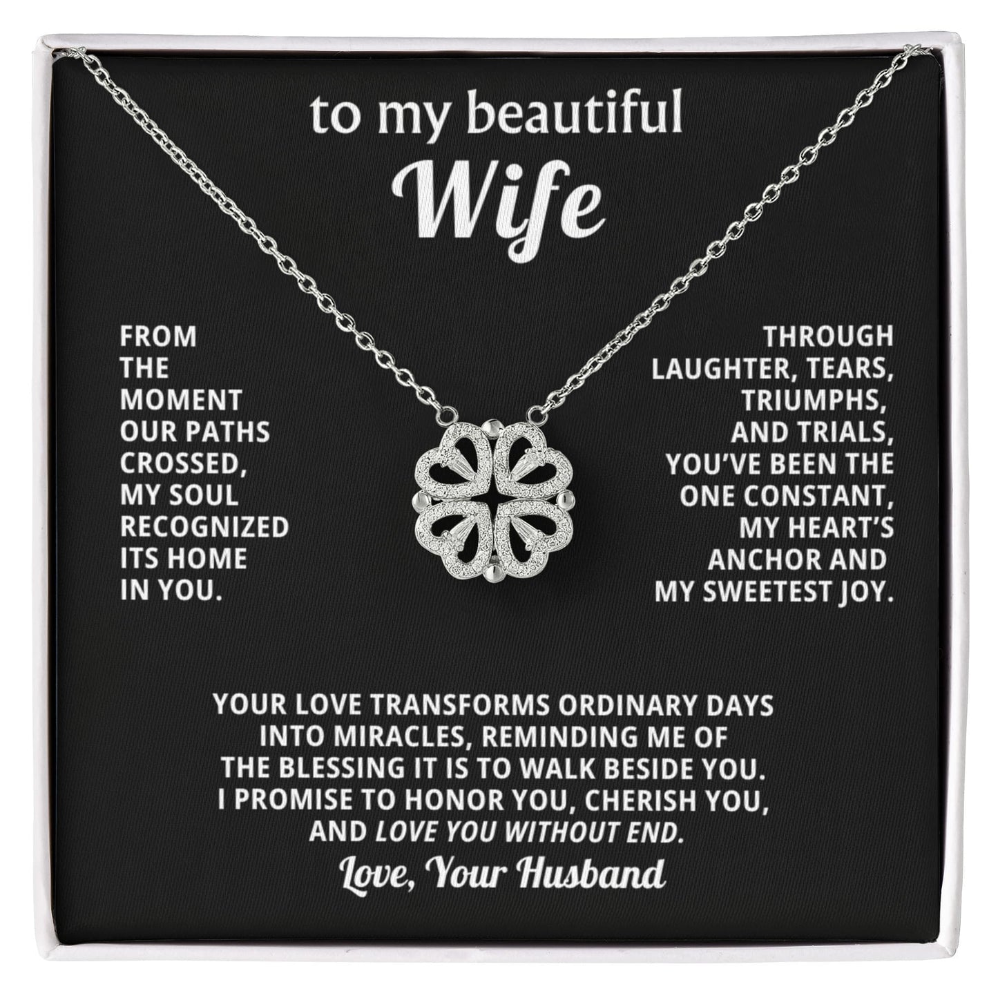 To  My Wife Magnetic Clover Convertible Hearts Necklace Gift