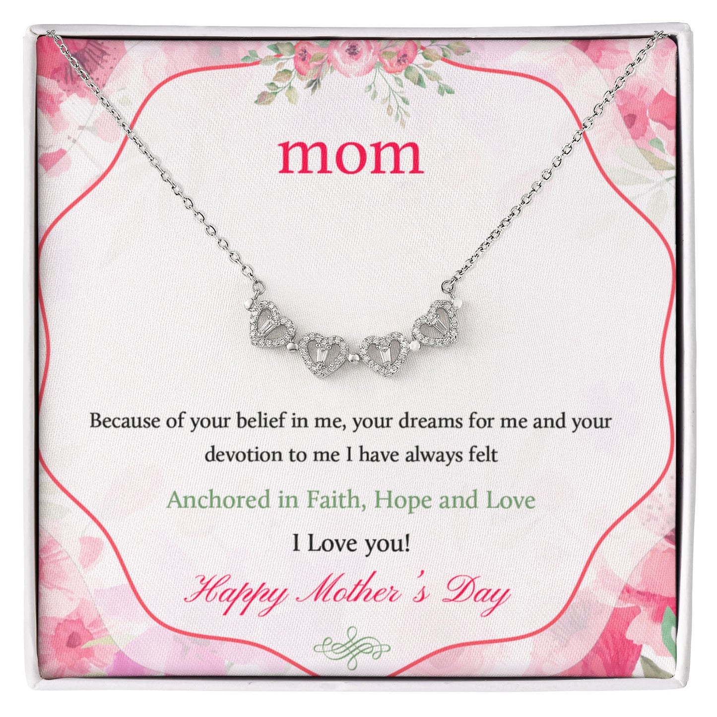 Mom Mothers Day Clover Heart Convertible Necklace