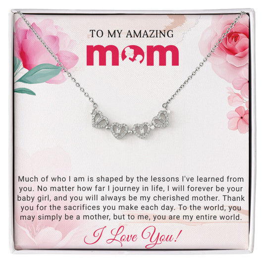 Amazing Mom Daughter Clover Heart Convertible Necklace