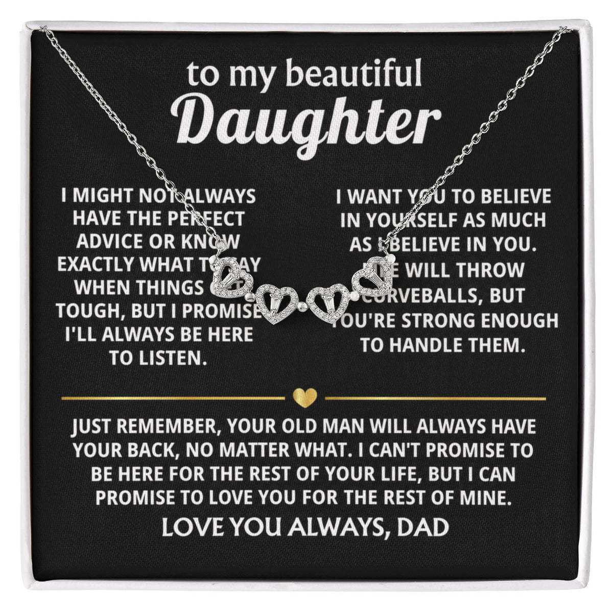 Daughter Convertible Clover Hearts Necklace -I'll always have your back