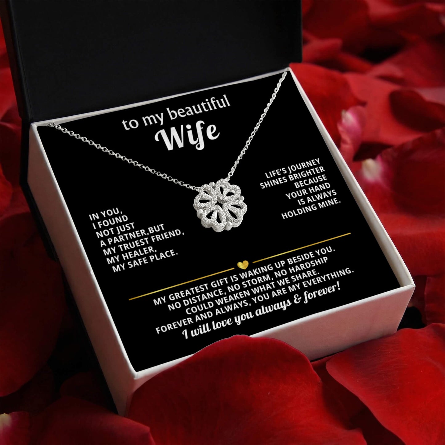 To  My Wife Magnetic Clover Convertible Hearts Necklace Gift
