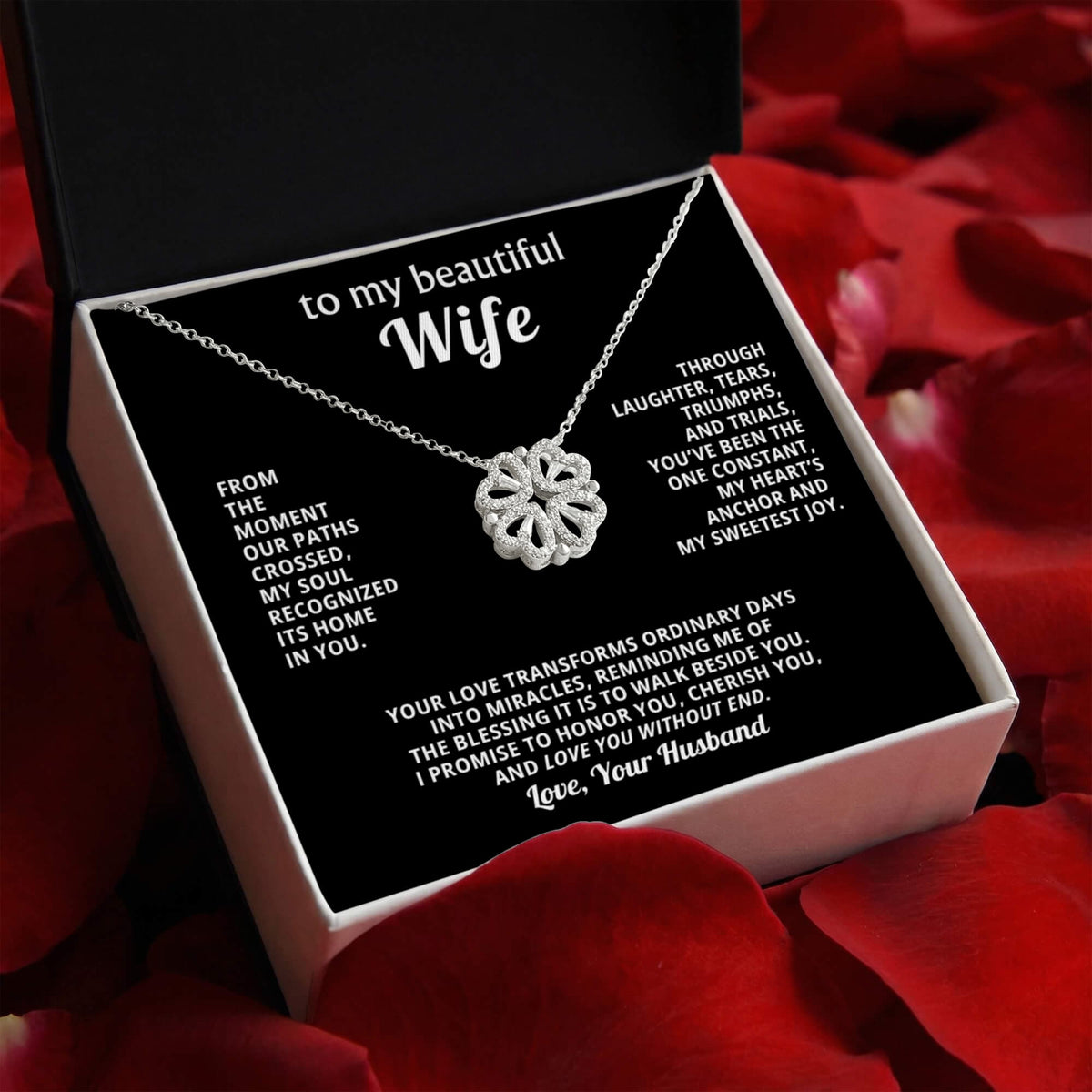 To  My Wife Magnetic Clover Convertible Hearts Necklace Gift