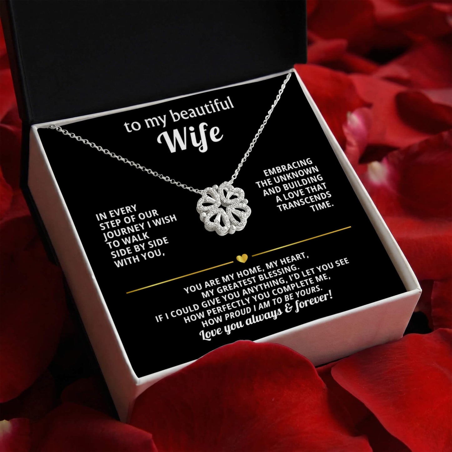 To  My Wife Magnetic Clover Convertible Hearts Necklace Gift