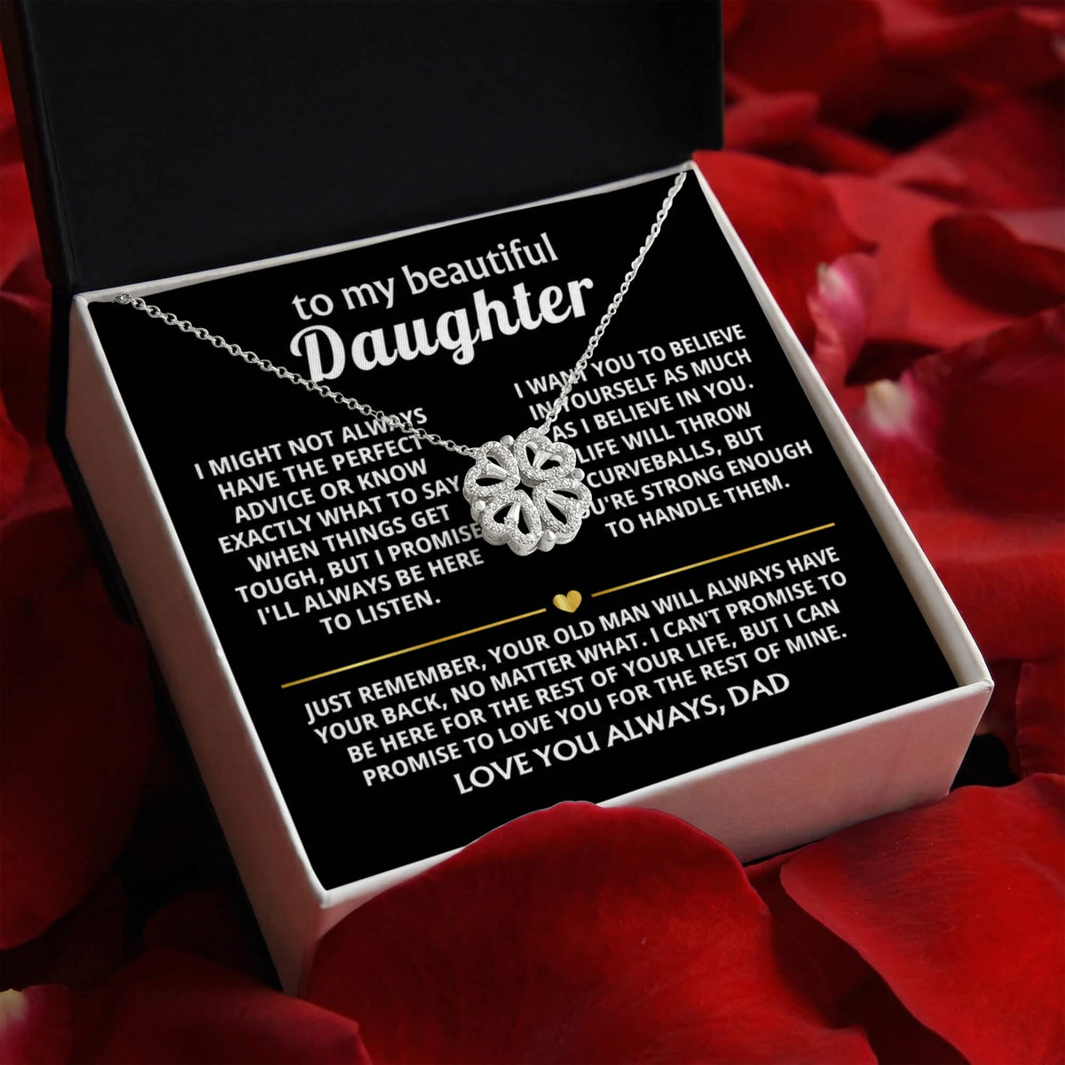 Daughter Convertible Clover Hearts Necklace -I'll always have your back