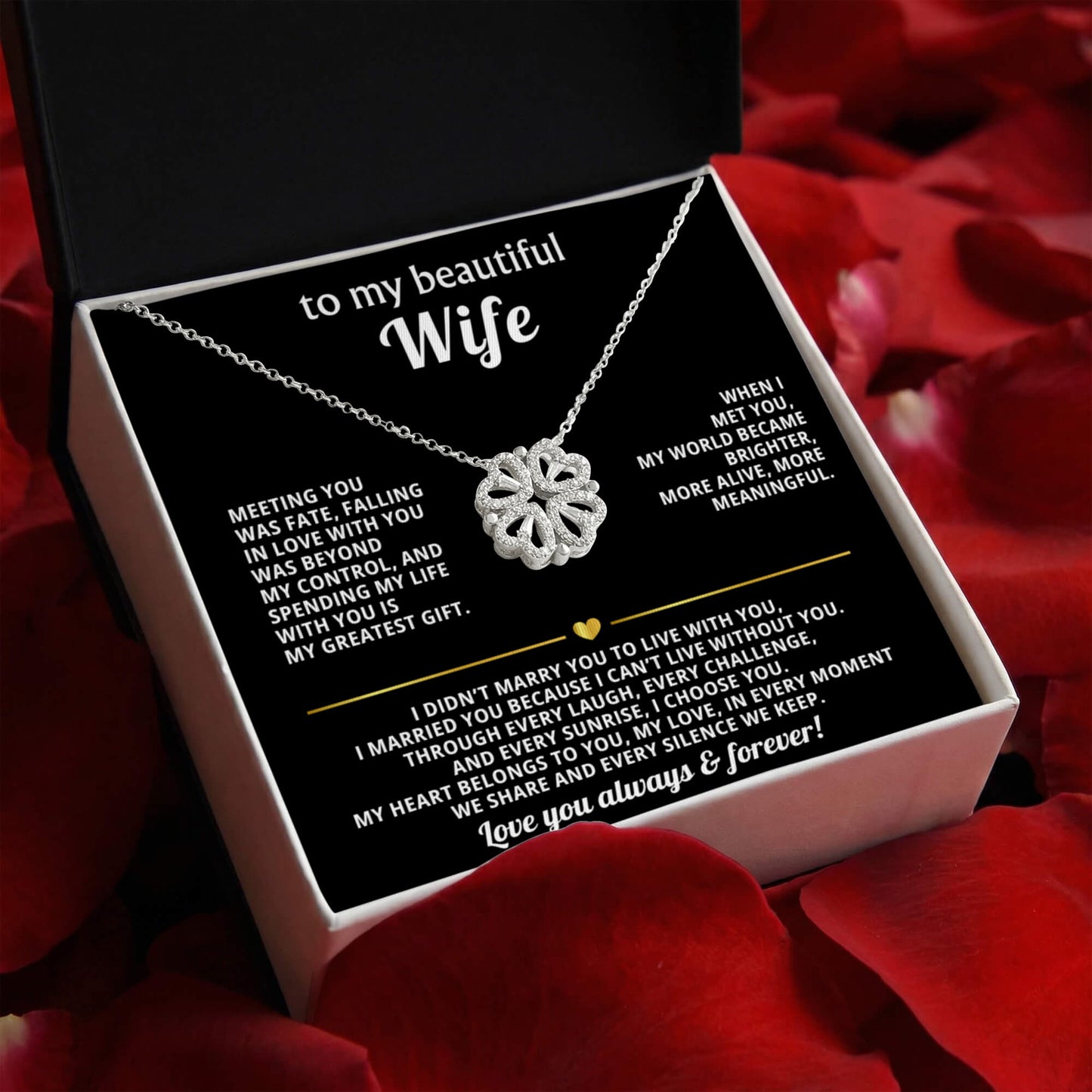 To  My Wife Magnetic Clover Convertible Hearts Necklace Gift