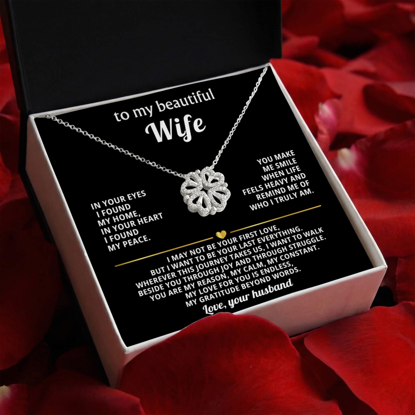 To  My Wife Magnetic Clover Convertible Hearts Necklace Gift
