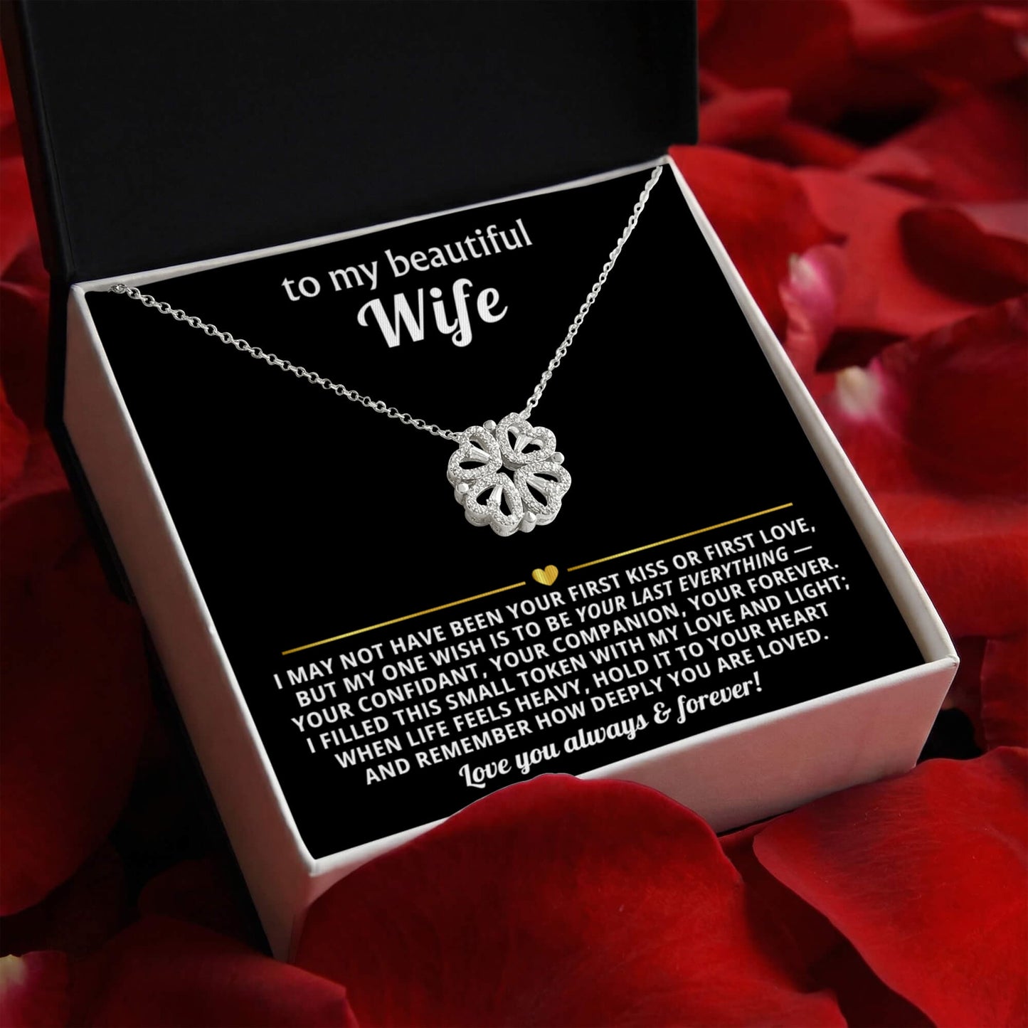 To  My Wife Magnetic Clover Convertible Hearts Necklace Gift
