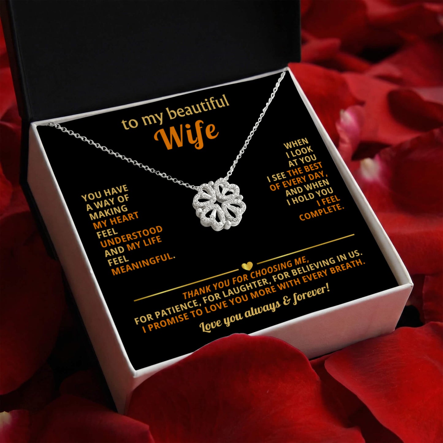 To  My Wife Magnetic Clover Convertible Hearts Necklace Gift