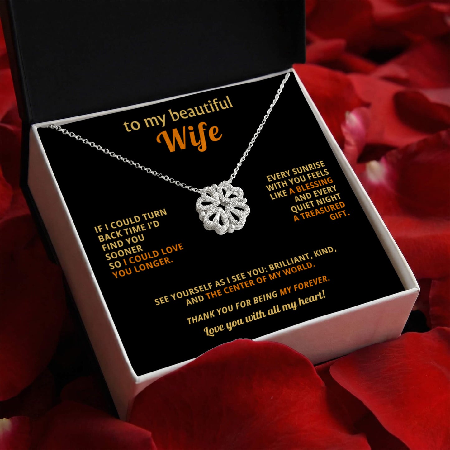 To  My Wife Magnetic Clover Convertible Hearts Necklace Gift