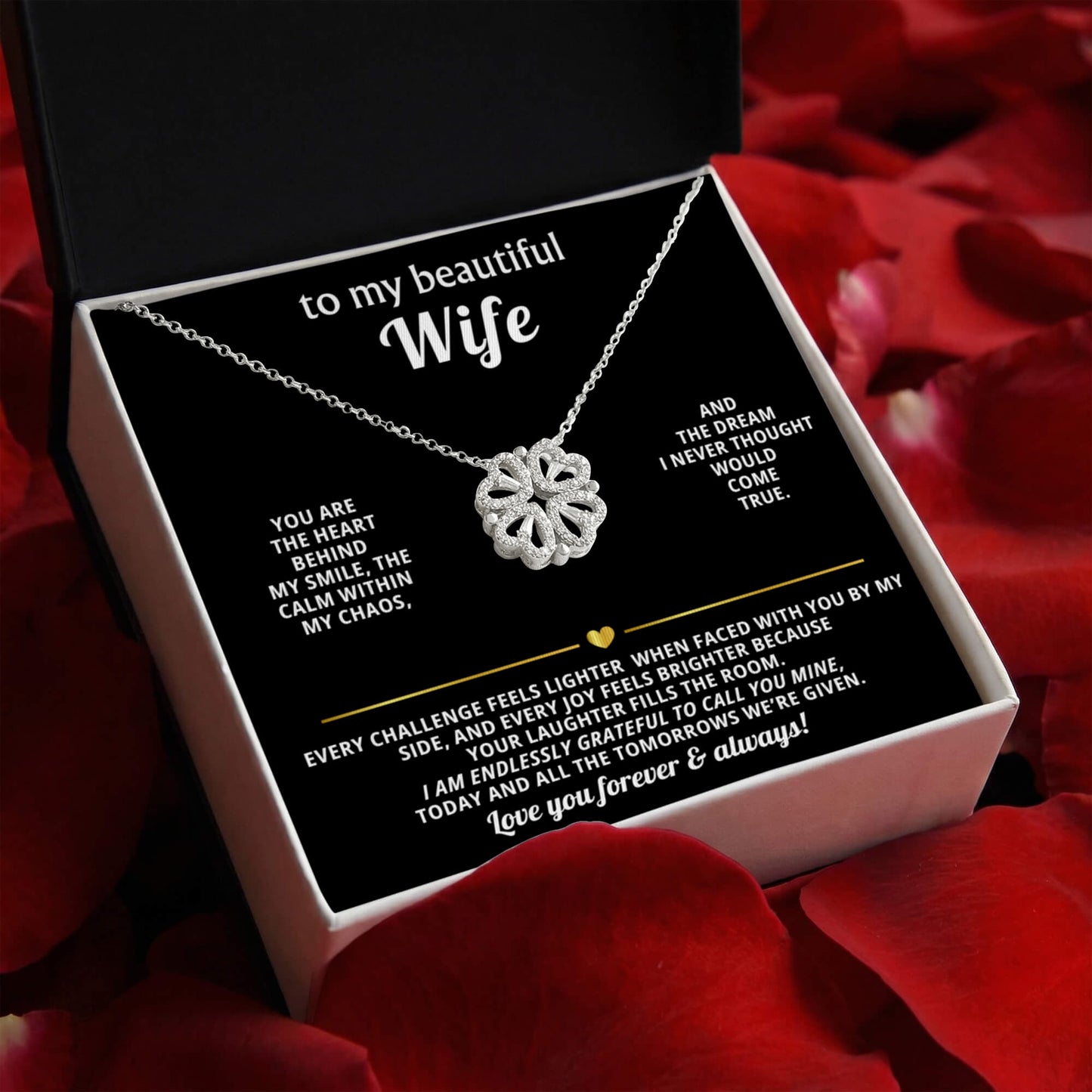 To  My Wife Magnetic Clover Convertible Hearts Necklace Gift