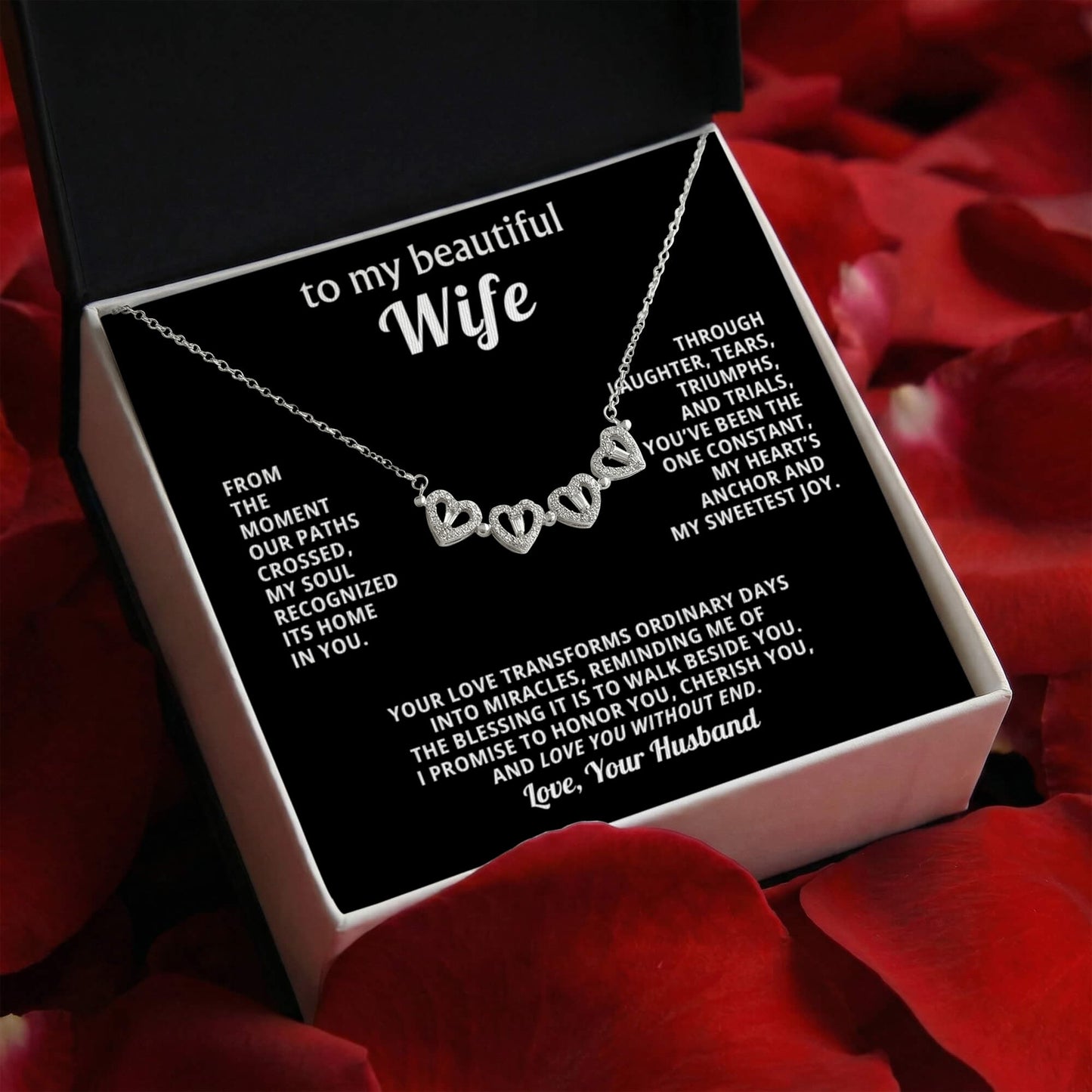 To  My Wife Magnetic Clover Convertible Hearts Necklace Gift