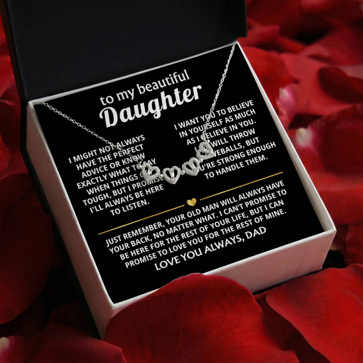 Daughter Convertible Clover Hearts Necklace -I'll always have your back