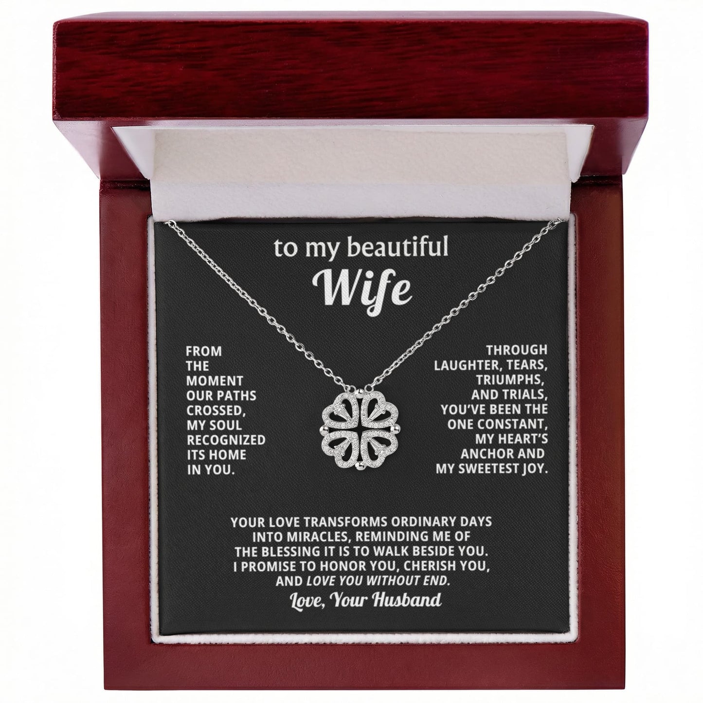 To  My Wife Magnetic Clover Convertible Hearts Necklace Gift